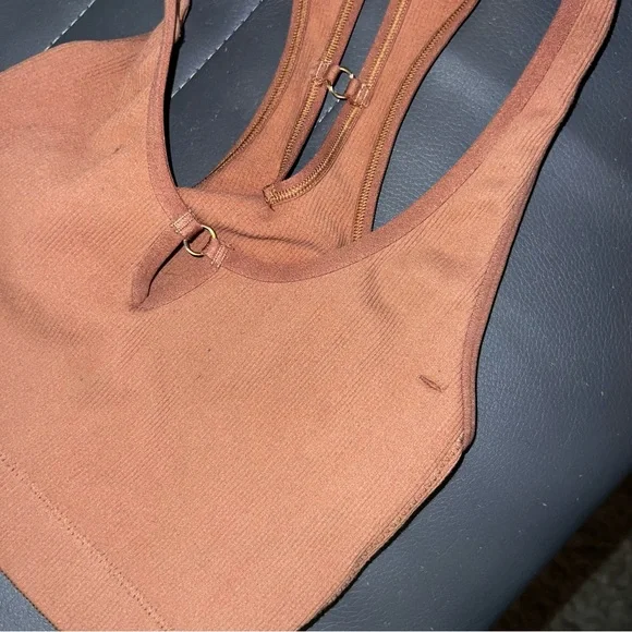 Aerie Tank Top Brown Ribbed Racerback with Decorative Rings Size XS - Picture 8 of 8